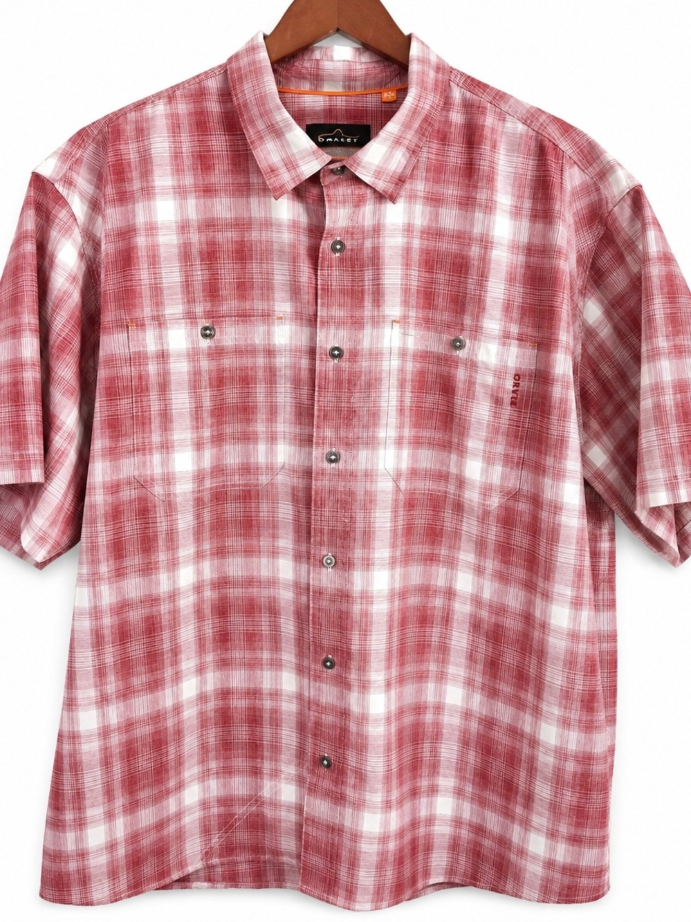 Orvis Men’s Plaid Button Up Shirt XXL Pink White Short Sleeve Casual Outdoor